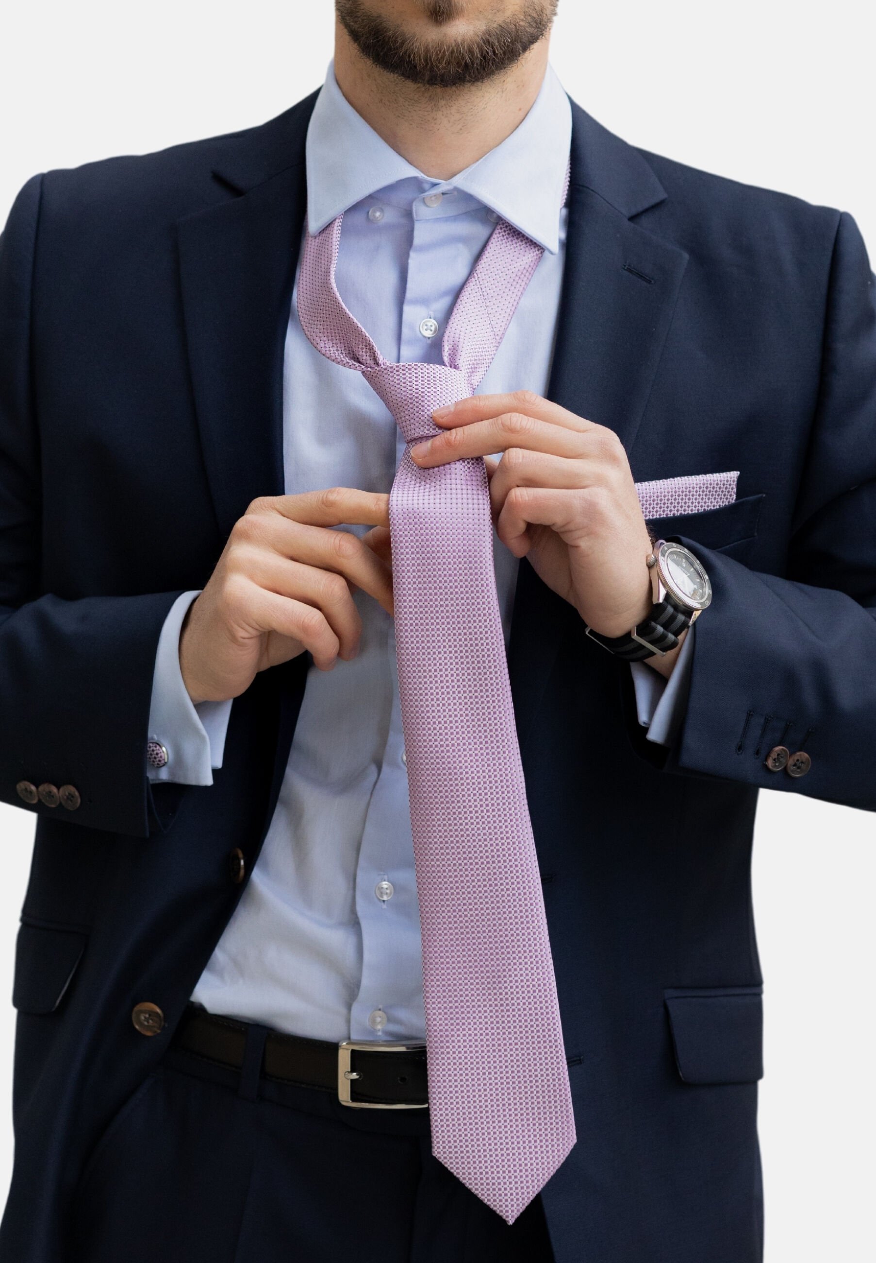 Cromoncent Set Camicia Uomo Con Cravatta E Fazzoletto | Maniche Lunghe | Tessuto Antirughe | Viola | Taglia M - 2