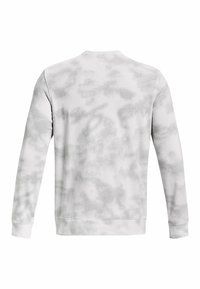 Sudadera de manga larga blanca y gris claro con un sutil patrón moteado, mostrada desde atrás, que presenta puños y dobladillo acanalados.