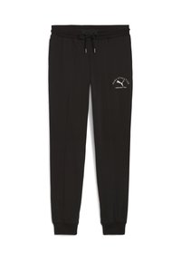 Sorte sweatpants med snoretræk i taljen, der har sidelommer og et Puma Athletics-logo på venstre lår. Fremstillet af blødt stof.