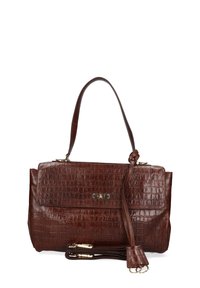 Sac à main en cuir marron avec embossage crocodile. Dispose d'une poignée supérieure, d'une bandoulière amovible et d'accents en métal doré.