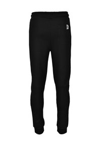Svarta sweatpants med elastisk midja, smal passform, strukturerad tyg och en bakficka. Har en liten logotypetikett.