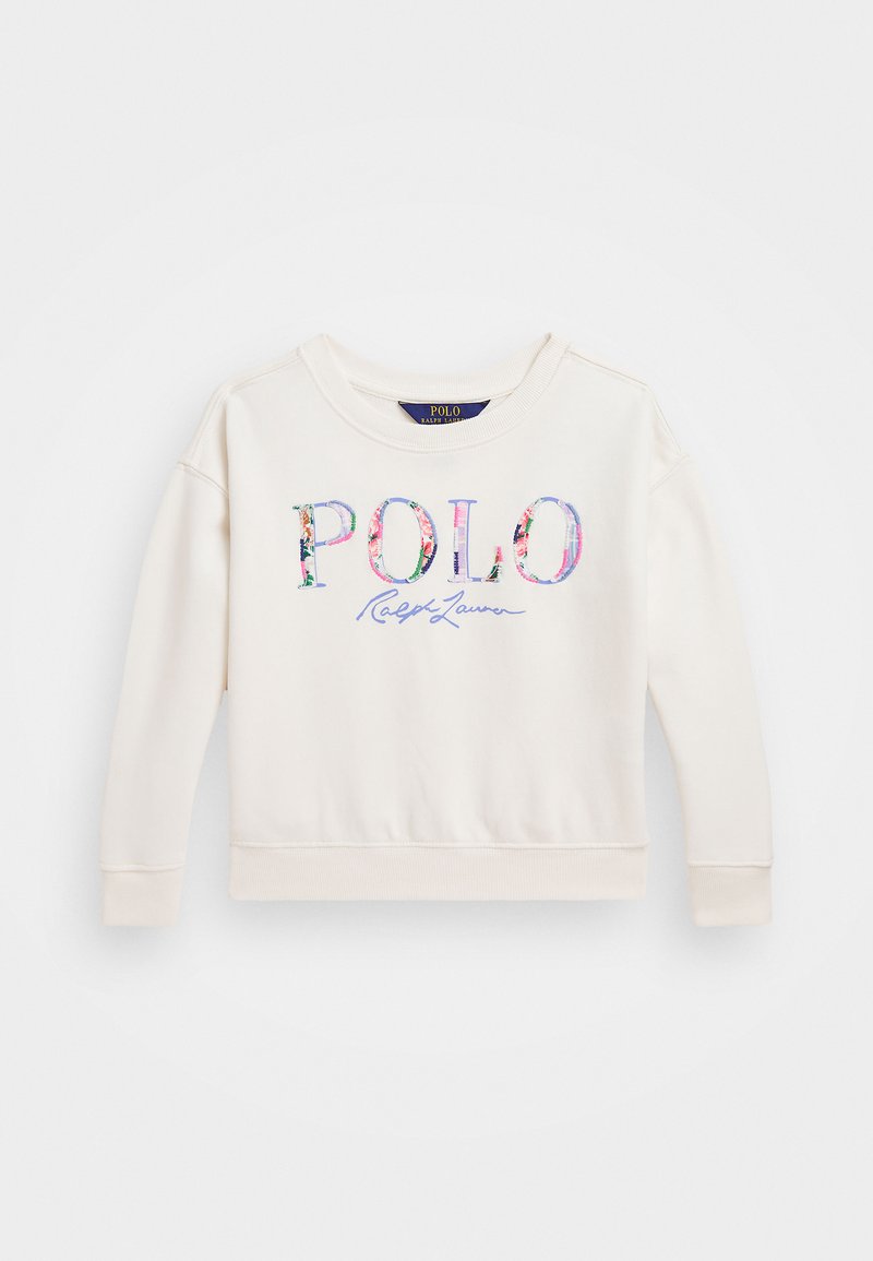 Κρέμα φούτερ με ριγέ λαιμό και μανίκια. Διαθέτει λογότυπο "POLO" σε πολύχρωμα γράμματα με λουλουδάτο μοτίβο.