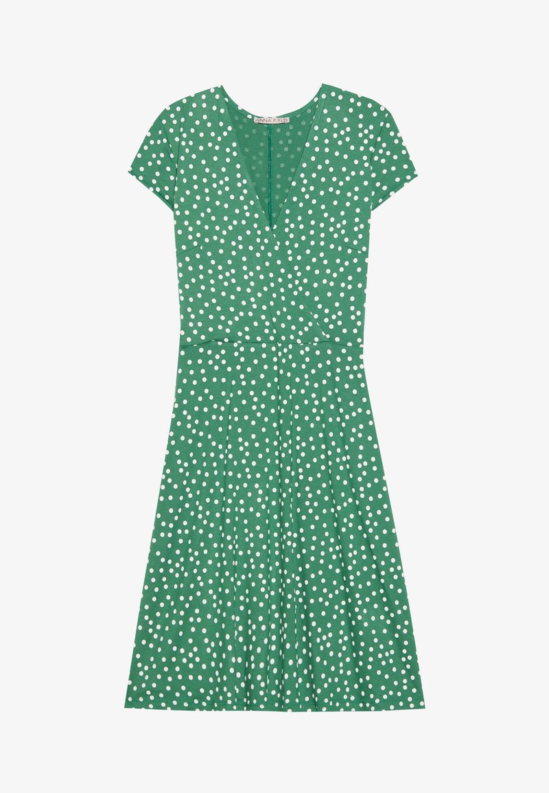 Allegra K Women's Swiss Dot Dress - Tie Neck, Ruched Sleeves & Ruffled Hem Mini Dress In Green