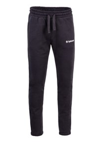 Schwarze Fleece-Sweatpants mit elastischem Bund und Kordelzug. Mit kleinem Logo auf der linken Seite. Mit schmal zulaufendem Bein-Design.