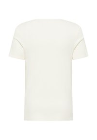 Tricou cu mâneci scurte din bumbac off-white. Are un guler rotund și o textură netedă, moale. Fără modele sau accente vizibile.