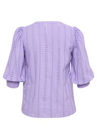 Lila blus med puffärmar, med ögla-detaljer, rund halsringning och rak passform. Mjuk tyg med en strukturerad yta.