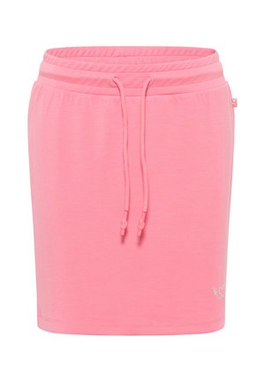 Roze katoenmix rok met een elastische tailleband, voorzien van een trekkoord en een logo detail aan de zijkant. Gladde textuur, knie-lange ontwerp.