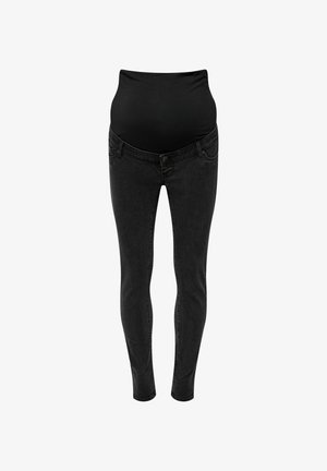 Mustad rasedusjeansid mustas värvis, veniva vöökohtaga, sobiva disainiga ja kitsaste lõigatud jalgadega. Valmistatud tekstiilidest, millel on kerge tekstuur.