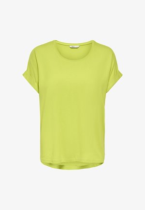 Short-sleeve lime green T-shirt with rolled cuffs and round neckline, displayed on a plain white background.
