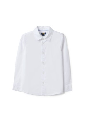 Chemise blanche à manches longues avec col et boutons, affichée à plat, étiquetée OVS Kids taille 2-3 ans.