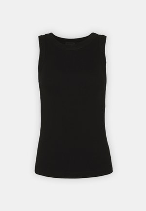 Svart ermeløs tanktop laget av ribbet bomull, med rund hals og en tettsittende silhuett.