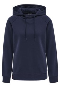 Felpa con cappuccio blu navy realizzata in morbido cotone misto, con cappuccio regolabile, polsini a costina e vestibilità comoda. Nessun motivo o dettaglio visibile.