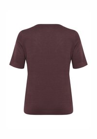 Dark burgundy short-sleeve top with a round neckline. Soft texture, straight cut, and a simple design without embellishments.