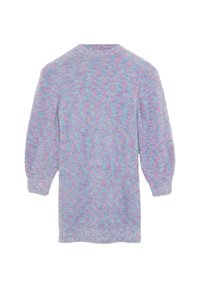 Langsleeve sweater in pastel paars, blauw en roze tinten, met een gestructureerd breipatroon en een relaxte pasvorm met een ronde halslijn.