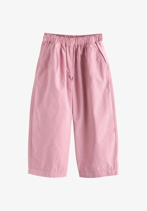 Pantalones cortos de pierna ancha en color rosa con cintura elástica y bolsillos laterales, confeccionados en tela ligera.