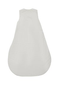 Weißer, ärmelloser Schlafsack mit abgerundetem Boden, aus weichem Stoff gefertigt, mit glatter Textur und ohne sichtbare Hardware oder Muster.