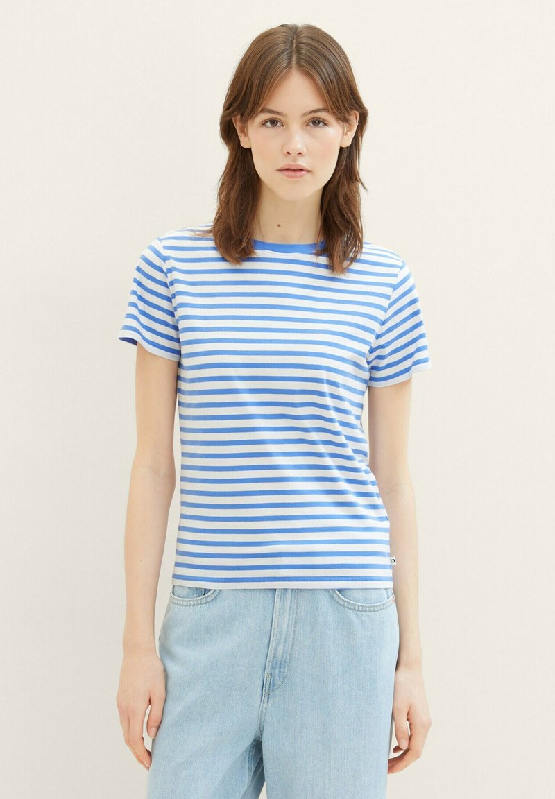 TOM TAILOR DENIM TMODERN STRIPE - Trükipildiga T-särk - white mid blue stripe