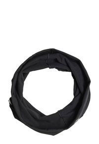 Sciarpa tubolare nera realizzata in tessuto morbido ed elastico. Texture liscia con design senza cuciture, adatta a diverse opzioni di stile.