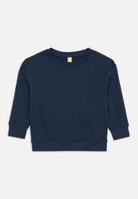 Ναυτικό μπλε μακρυμάνικο μπλουζάκι με στρογγυλή λαιμόκοψη, με ραμμένα μανίκια και στρίφωμα, που διαθέτει μια ραμμένη V λεπτομέρεια κάτω από τον λαιμό.