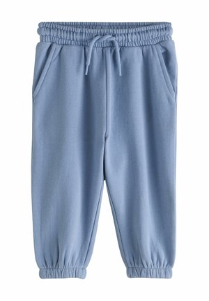 Hellblaue Kinder-Jogginghose mit elastischem Bund, Kordelzug, Seitentaschen und elastischen Bündchen an den Knöcheln.
