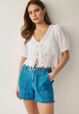 Next SHORT SLEEVE BRODERIE TIE FRONT - Blouse - white