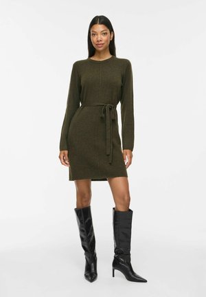 VILA, KNITTED DRESS VILIGA SHORT - Robe pull - forest night