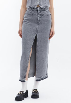 HIGH RISE LONG - Denim skirt - light denim