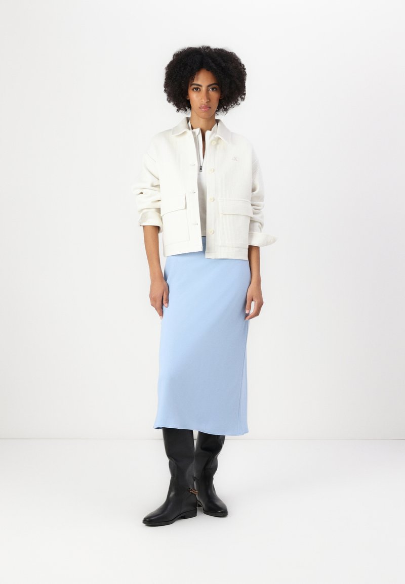 Jupe Crayon Femme Joules En Coton Chambray Bleu - Taille 12 - Longueur Genou