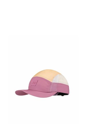 Light pink, beige, and white color-blocked baseball cap with a curved brim and an adjustable strap at the back.