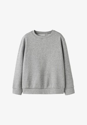 Effen lichtgrijze crewneck sweatshirt met lange mouwen en geribbelde boorden en onderkant, weergegeven op een witte achtergrond.