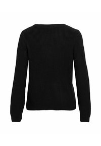 Maglione nero lavorato a maglia con texture a coste, maniche lunghe e scollatura ampia a girocollo, progettato per una vestibilità comoda e versatile.