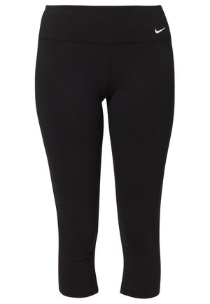 Czarne krótkie legginsy damskie z wysokim stanem i małym białym logo Nike na lewym biodrze.