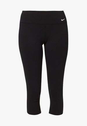 Czarne krótkie legginsy damskie z wysokim stanem i małym białym logo Nike na lewym biodrze.
