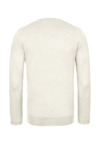 Ljusbeige tröja med rund halsringning, långa ärmar och mjuk textur. Minimalistisk design utan mönster eller synliga detaljer.