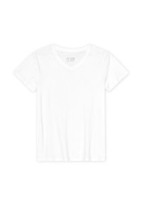 Witte katoenen T-shirt met V-hals, korte mouwen en een relaxed fit. Eenvoudig ontwerp zonder patronen of versieringen.