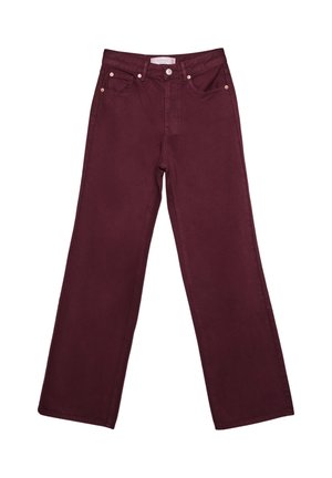 Jeans bordeaux a vita alta con design a gamba dritta, dotati di tasche frontali, chiusura con bottone e rifiniture in tono rame.