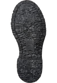 Semelle en caoutchouc noir avec un motif texturé et ondulé. Présente un logo rectangulaire portant l'inscription "WALDEN CAMPER" et un indicateur de taille "38."