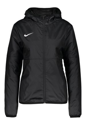 Veste noire à capuche zippée Nike avec manches longues et logo Nike Swoosh blanc sur la poitrine gauche.