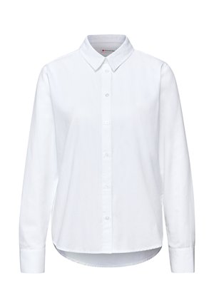 Hvid langærmet skjorte med klassisk krave, knaplukning foran og afrundet kant. Fremstillet af et glat, let stof med minimal tekstur.