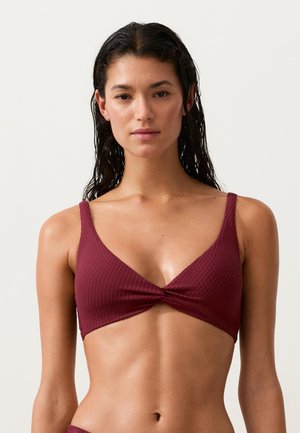 OYSHO MINI CHECK JACQUARD HALTER - Bikini felső - red
