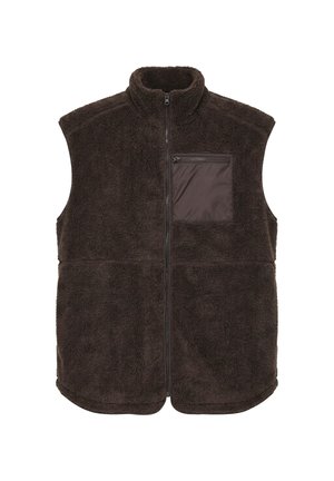 Studio Untold, TEDDYFELL-WESTE, OVERSIZE SHAPE, ZIPPTASCHE - Smanicato - mahogany brown