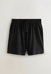 Shorts noirs décontractés avec taille élastique et cordon, poches avant, présentés à plat sur un fond clair.