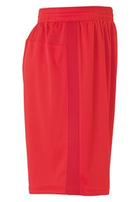 Rode sportieve shorts van glad, lichtgewicht materiaal. Voorzien van een elastische tailleband en meshpanelen voor ademend vermogen.