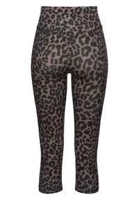 Leggings capri con stampa leopardata in una miscela di beige e nero, con vita alta e tessuto liscia e elasticizzato.