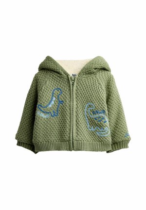 JoJo Maman Bébé, HOODED KNITTED CARDIGAN - Cardigan - green dino
