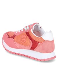 Rosa Sneaker aus Mesh-, Synthetik- und Wildledermaterialien. Verfügt über eine strukturierte Sohle, kontrastierende Akzente und weiße Schnürsenkel. Abgerundetes Zehendesign.