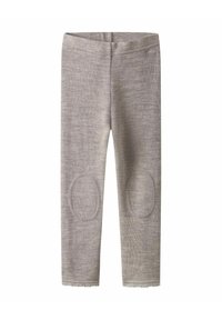 Grå leggings tillverkade av strukturerad tyg med knäpatchar och scalloped nederkant. Har en mjuk yta och figurnära design.