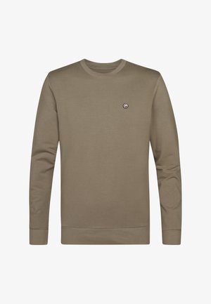 Bruine sweatshirt met lange mouwen van zacht materiaal, voorzien van een ronde hals, geribde manchetten en een klein logo op de linkerborst.
