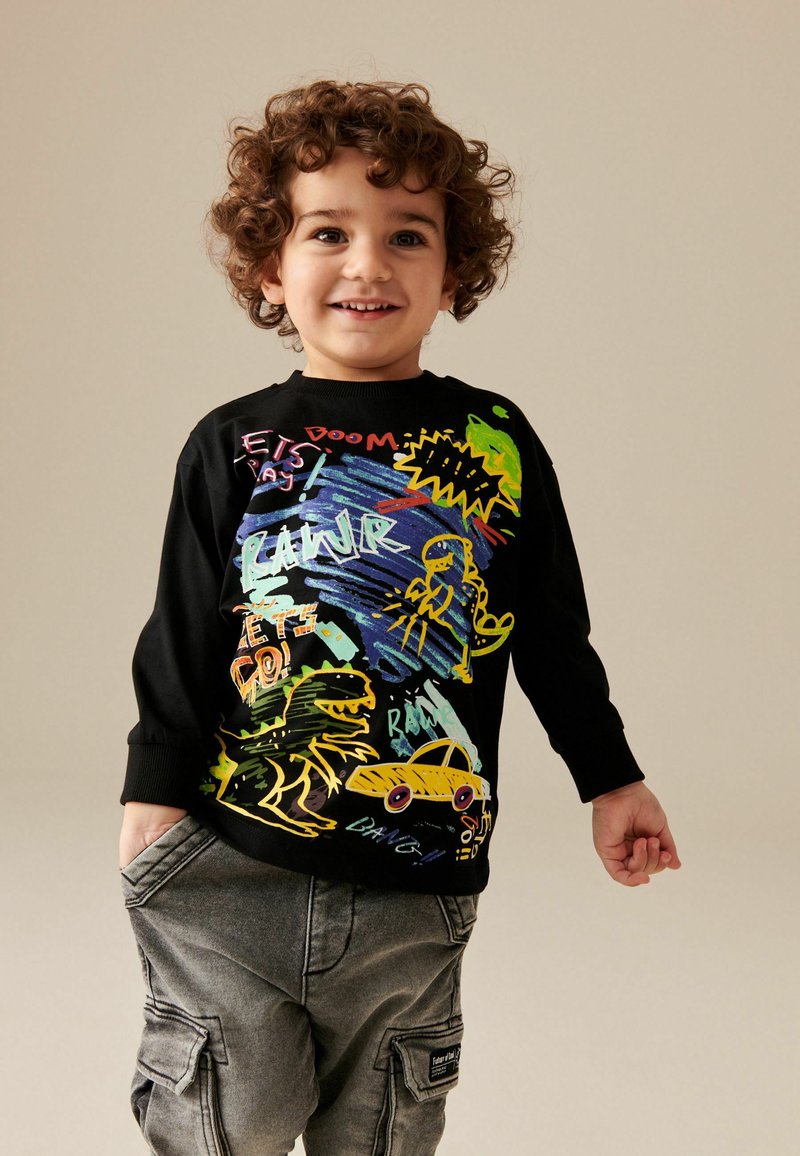 Next GRAFFITI REGULAR FIT - Langarmshirt - black dino