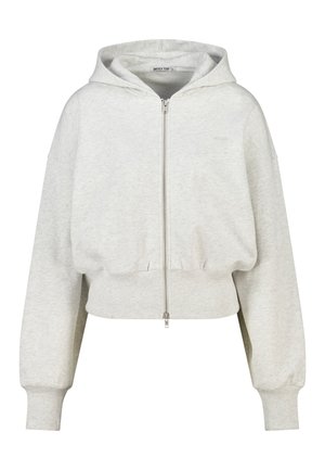 Lichtgrijze zip-up hoodie met voorzakken, lange mouwen, geribbelde manchetten en zoom, en een capuchon.